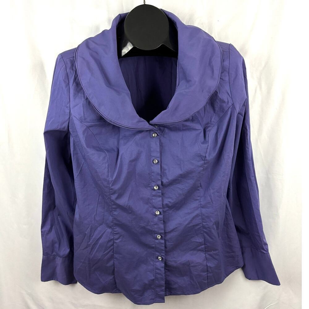 Soft Surroundings Purple Button Up Blouse Double Collar Long Sleeve LARGE‎
